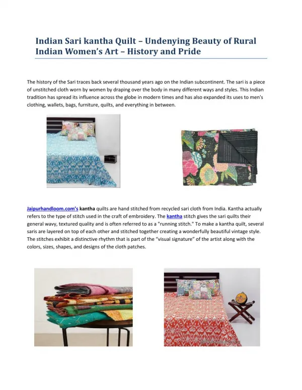 Indian Sari kantha Quilt – Undenying Beauty of Rural Indian Women’s Art – History and Pride