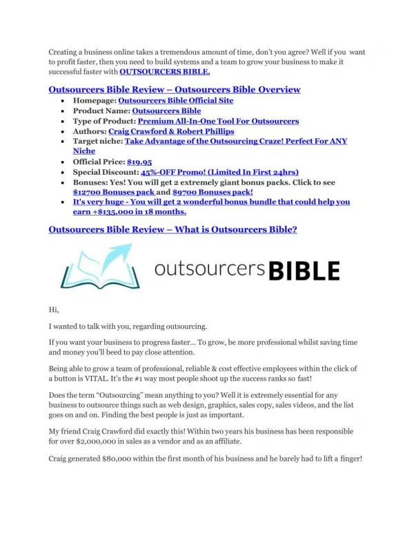 Outsourcers Bible Review and $30000 Bonus-- Outsourcers Bible 80% DISCOUNT