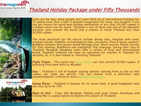 Thailand Holiday Package under Fifty Thousands