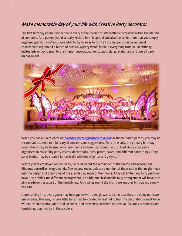 Make memorable day of your life with Creative Party decorator