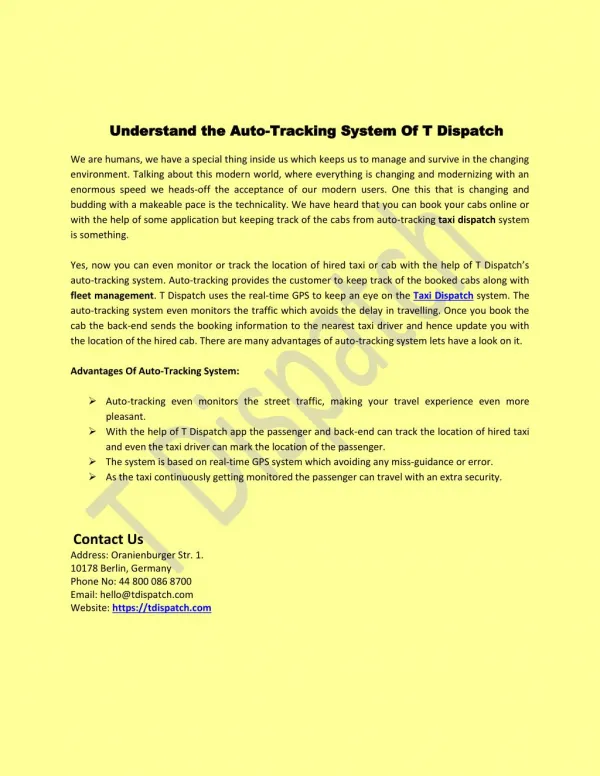 Understand the Auto-Tracking System Of T Dispatch
