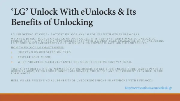 LG Unlock With eUnlocks & Its Benefits of Unlocking