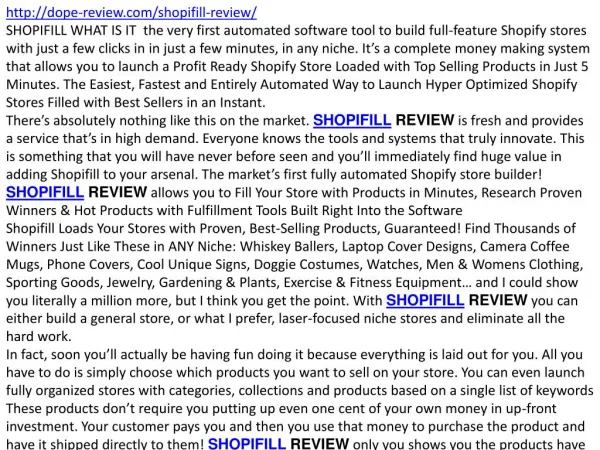 SHOPIFILL REVIEW