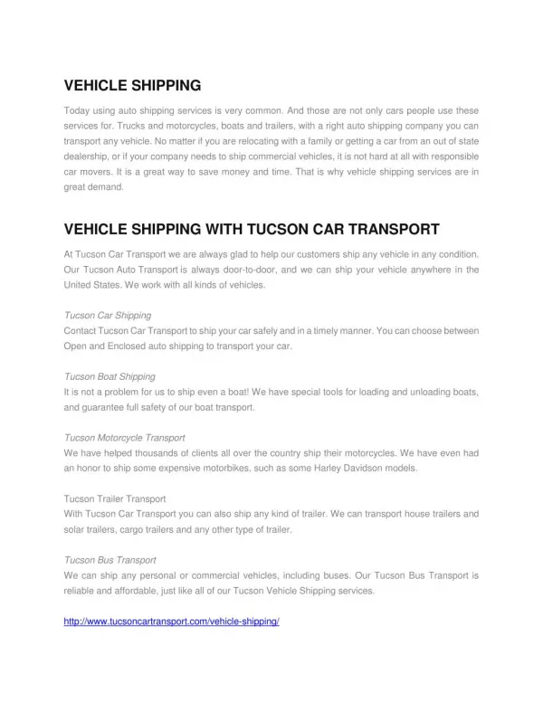 Tucson Vehicle Shipping