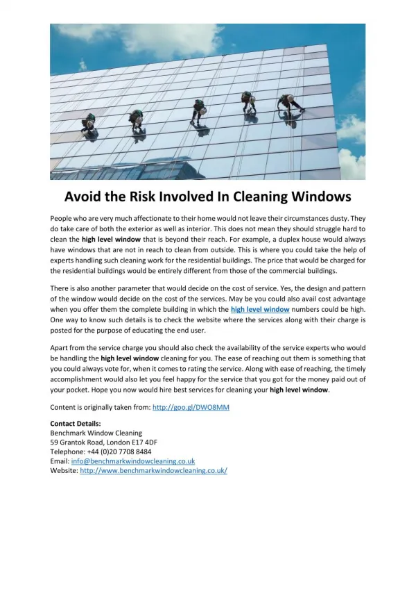 Avoid the Risk Involved In Cleaning Windows