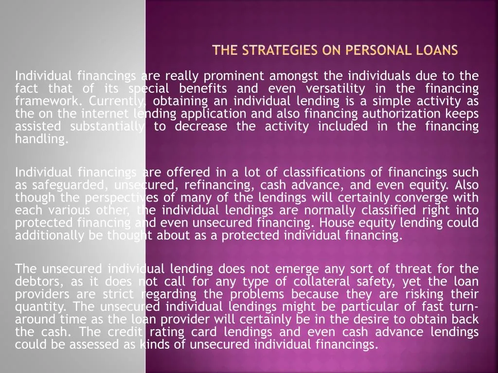 the strategies on personal loans