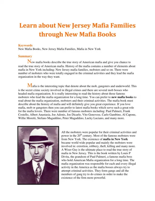 Learn about New Jersey Mafia Families through New Mafia Books