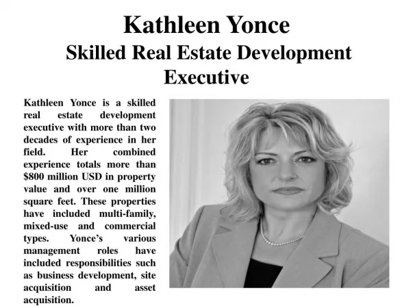 Kathleen Yonce Skilled Real Estate Development Executive