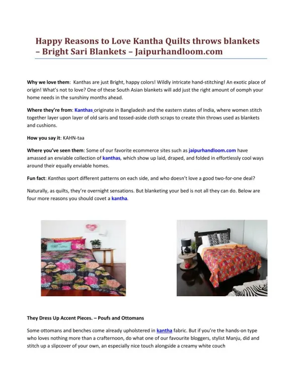Happy Reasons to Love Kantha Quilts throws blankets – Bright Sari Blankets – Jaipurhandloom.com