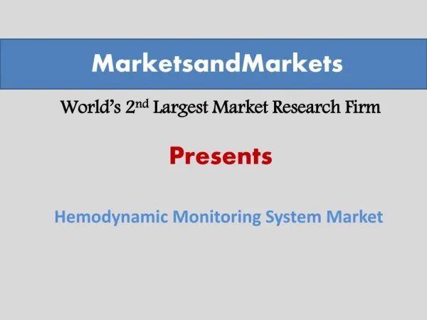 Hemodynamic Monitoring Systems Market worth $1,107.4 Million by 2019