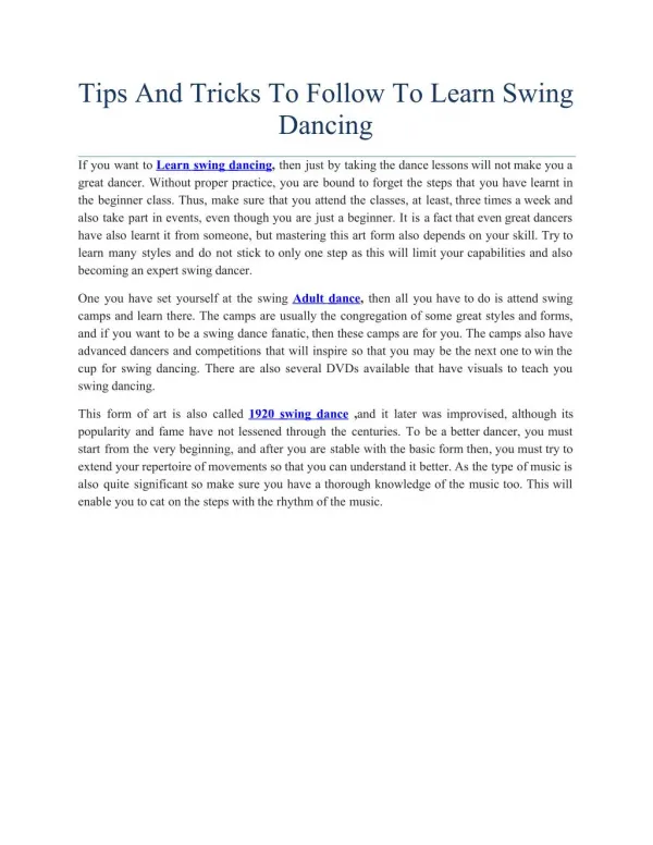 Tips And Tricks To Follow To Learn Swing Dancing