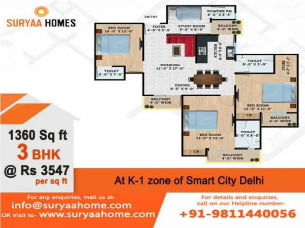3 bhk flats in dwarka by Suryaa Homes