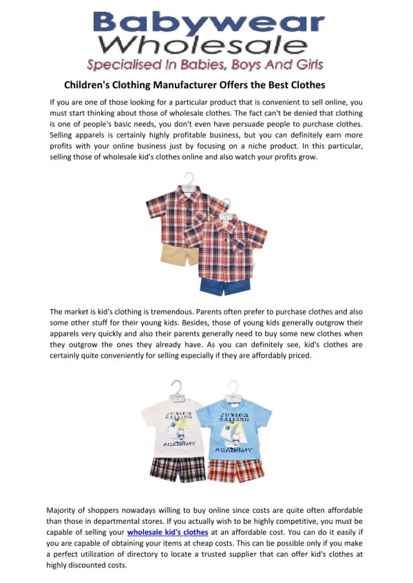 Children's Clothing Manufacturer Offers The Best Clothes
