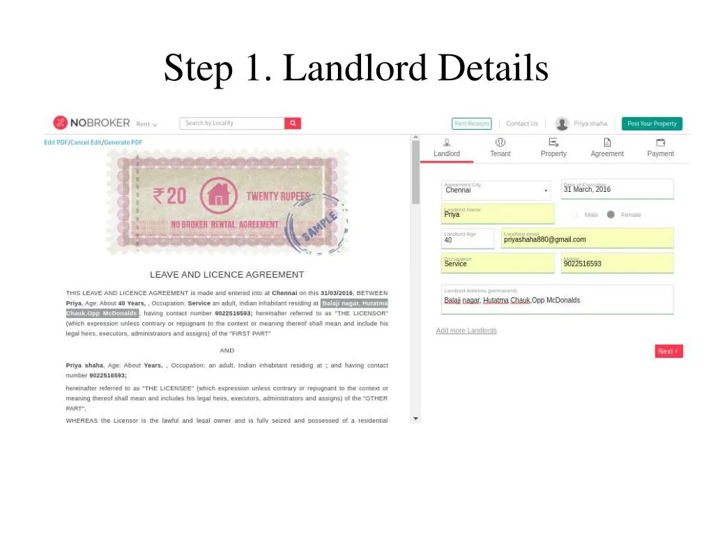 step 1 landlord details