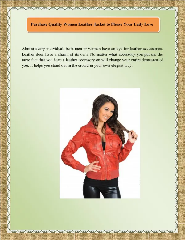 Purchase Quality Women Leather Jacket to Please Your Lady Love
