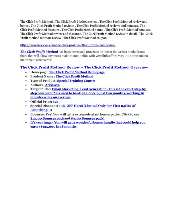 The Click Profit Method REVIEW & The Click Profit Method (SECRET) Bonuses
