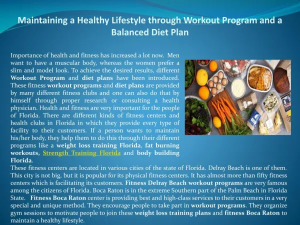 Maintaining a Healthy Lifestyle through Workout Program and a Balanced Diet Plan
