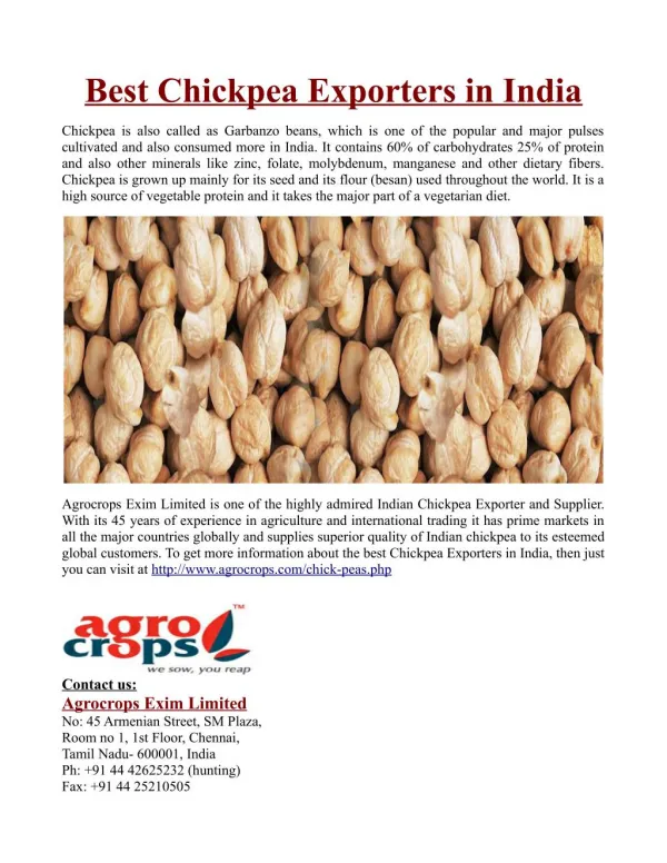 Best Chickpea Exporters in India