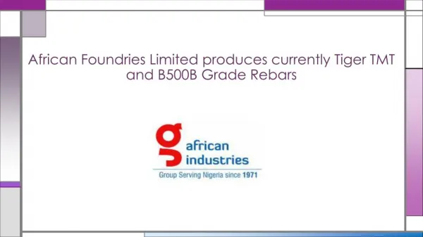 African Foundries Limited produces currently Tiger TMT and B500B Grade Rebars.