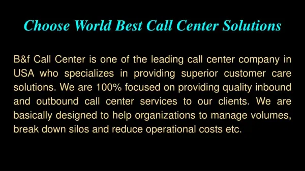 Choose World Best Call Center Solutions