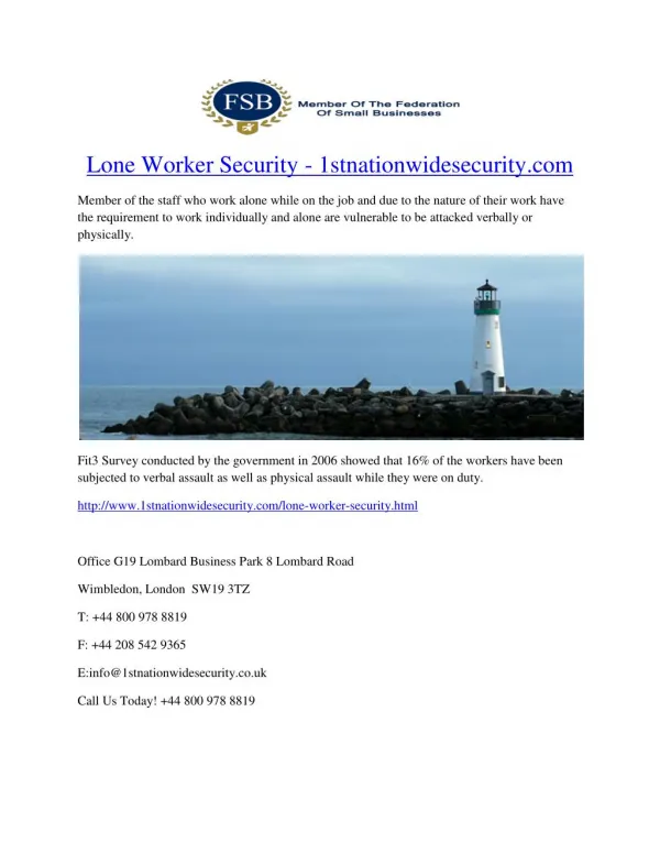 Lone Worker Security - 1stnationwidesecurity.com