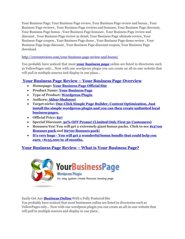 Your Business Page review-$16,400 Bonuses & 70% Discount