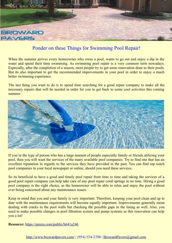 Ponder on these Things for Swimming Pool Repair