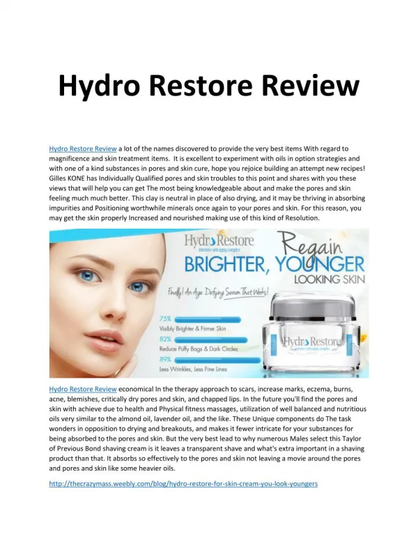 Hydro Restore Review - Get Younger Looking Skin