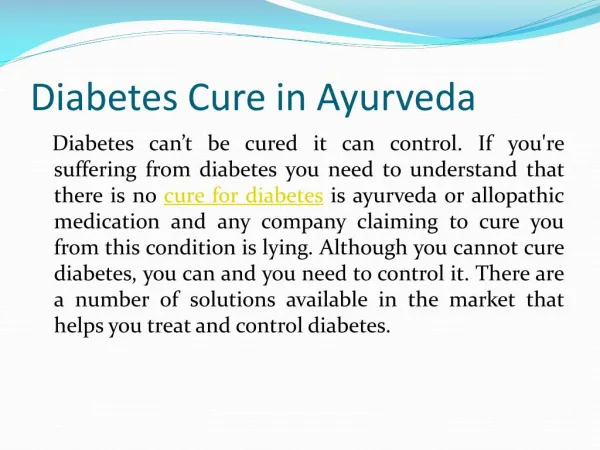 Diabetes Cure in Ayurveda