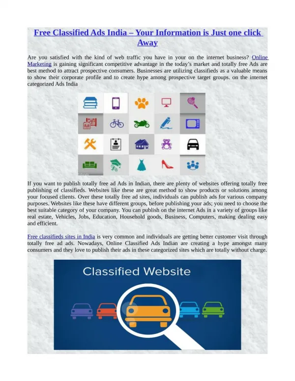 Free Classified Ads India – Your Information is Just one click Away