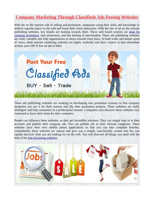 Company Marketing Through Classifieds Ads Posting Websites