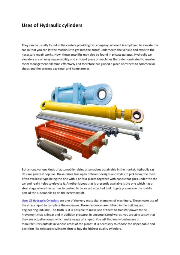 Uses of Hydraulic cylinders