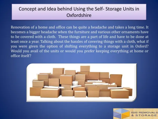 Concept and Idea behind Using the Self- Storage Units in Oxfordshire