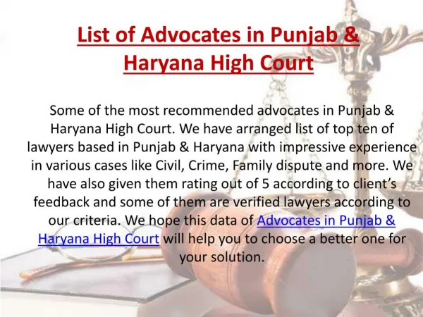 List of Advocates in Punjab & Haryana High Court