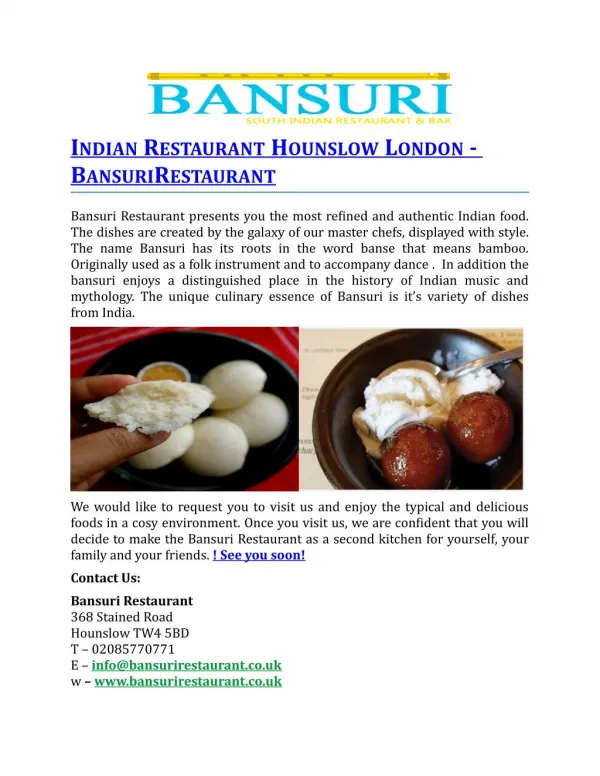 Indian Restaurant Hounslow London BansuriRestaurant