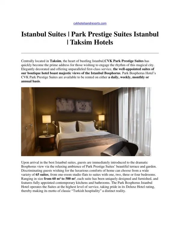 Istanbul Suites - Park Prestige Suites Istanbul - Taksim Hotels
