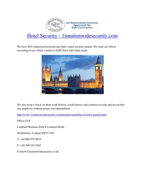 Hotel Security - 1stnationwidesecurity.com