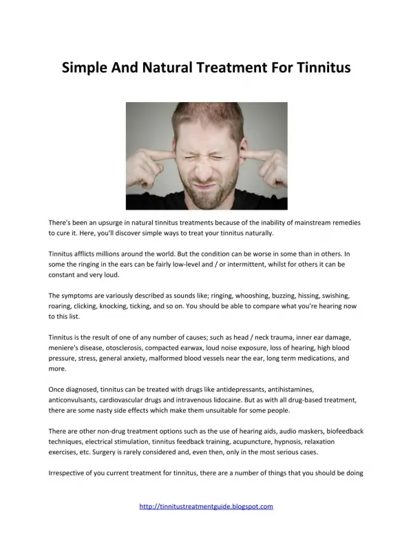 Simple Natural Treatment For Tinnitus
