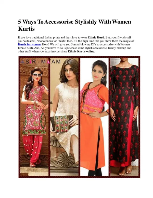 5 Ways to accessories stylishly With Women Kurtis