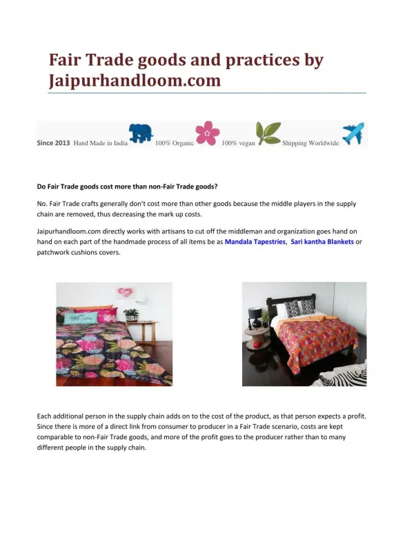 Fair Trade goods and practices by Jaipurhandloom.com