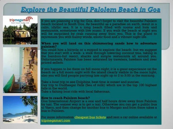 Holiday Package to Beautiful Palolem Beach in Goa by TripMegaMart