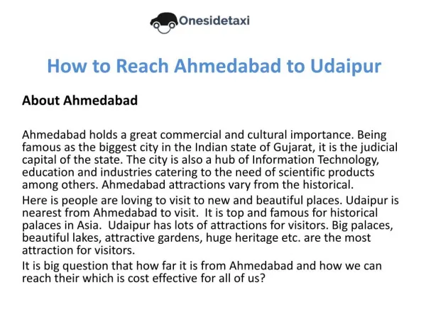 How to Reach Ahmedabad to Udaipur