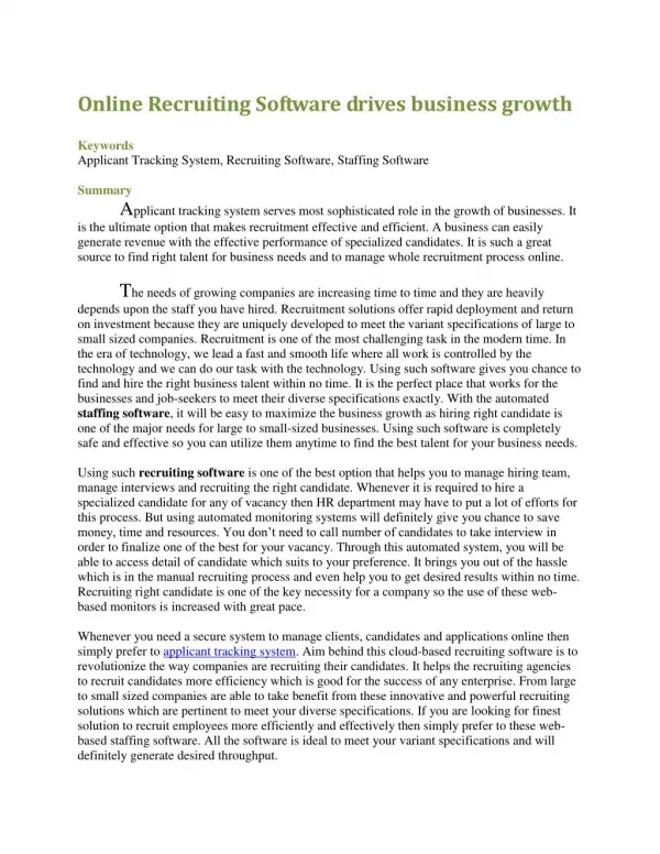 Online Recruiting Software drives business growth