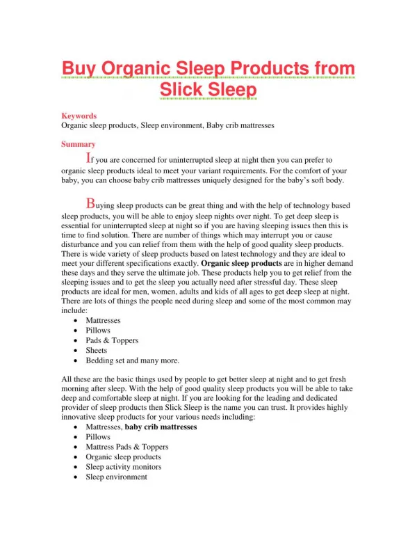 Buy Organic Sleep Products from Slick Sleep