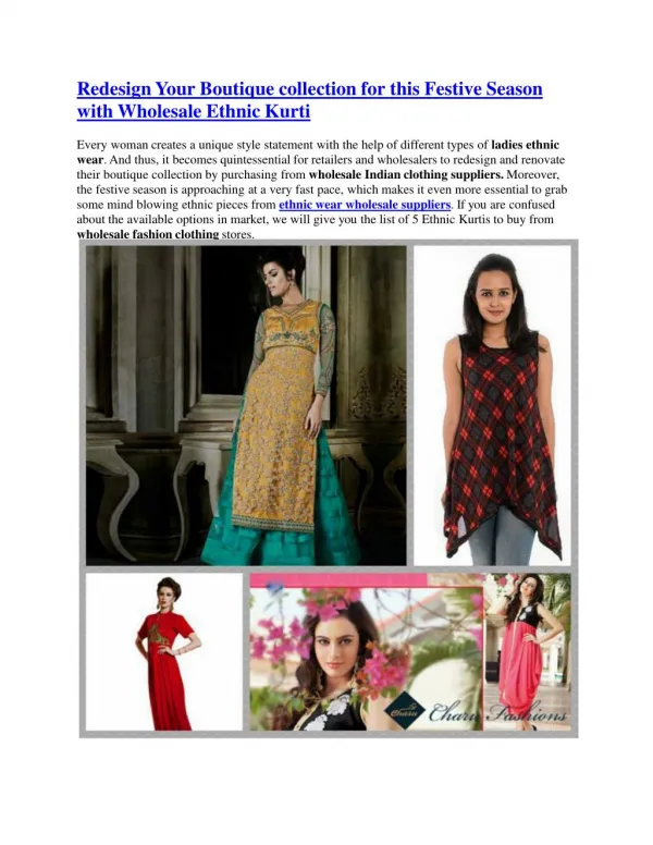 Redesign Your Boutique collection for this Festive Season with Wholesale Ethnic Kurti