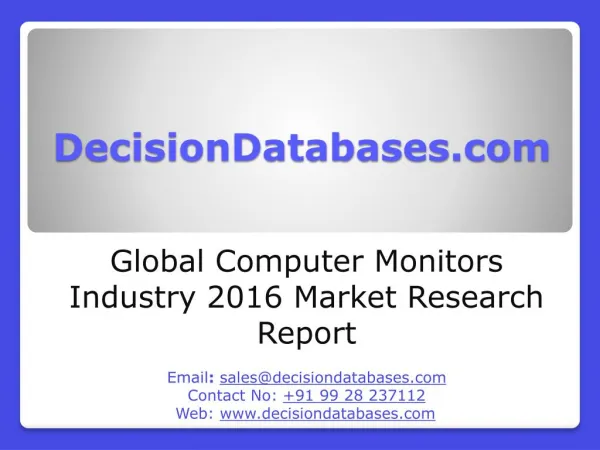Computer Monitors Market Analysis 2016 Development Trends