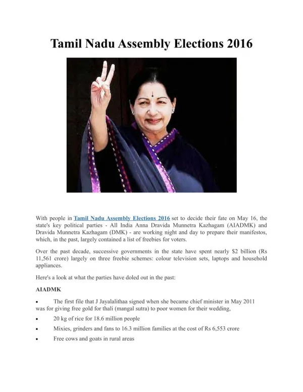 Tamil Nadu Assembly Elections 2016