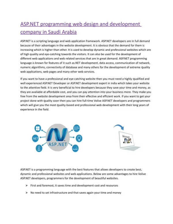 ASP.NET programming web design and development company in Saudi