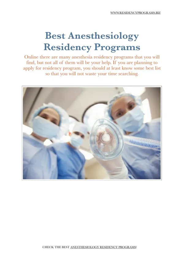 Anesthesiology Residency Programs