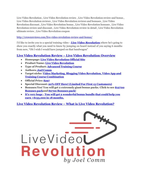 Live Video Revolution review-(SHOCKED) $21700 bonuses